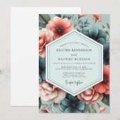 Invitation Slate Coral Artistic Flora Wedding (Devant / Derrière)