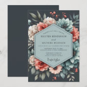 Invitation Slate Coral Moody Bloom Wedding (Devant / Derrière)