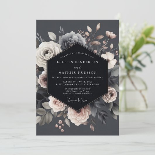 Invitation Slate Dramatic Flora Wedding (Debout devant)