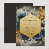 Invitation Slate & Gold Painterly Bloom Wedding (Devant / Derrière)