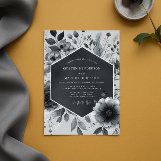 Invitation Slate Gray Botanical Bloom Wedding