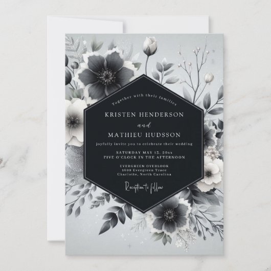 Invitation Slate Gray Botanical Romance Wedding (Devant)