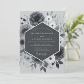 Invitation Slate Gray Floral Romantic Wedding (Debout devant)