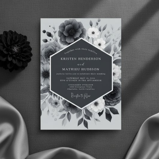 Invitation Slate Gray Floral Romantic Wedding
