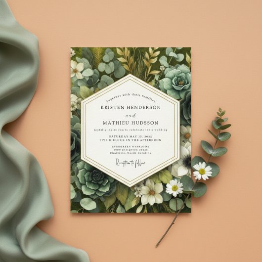 Invitation Slate Green Botanical Opulence Wedding