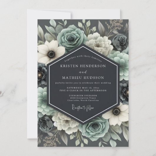 Invitation Slate & Ivory Moody Floral Wedding (Devant)