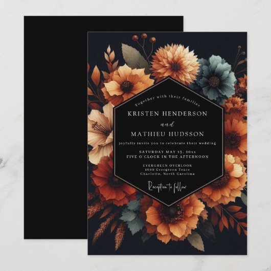 Invitation Slate Marigold Autumnal Wedding (Devant / Derrière)