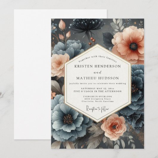 Invitation Slate Peach Lyrical Wedding (Devant / Derrière)