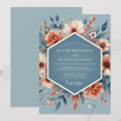Invitation Slate Peach Poetic Flora Wedding (Devant / Derrière)