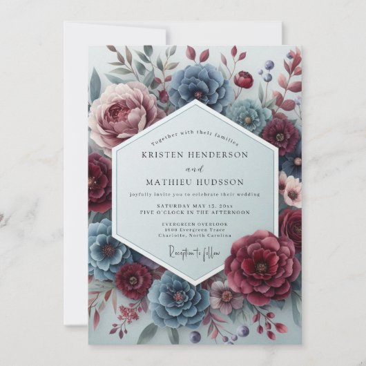 Invitation Slate Rouge Somber Flora Wedding (Devant)
