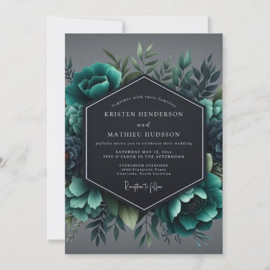 Invitation Slate Teal Moody Flora Wedding (Devant)