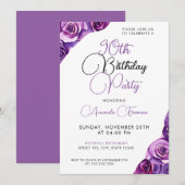Invitation Sleek Purple Rose 90e anniversaire (Devant / Derrière)