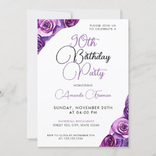 Invitation Sleek Purple Rose 90e anniversaire