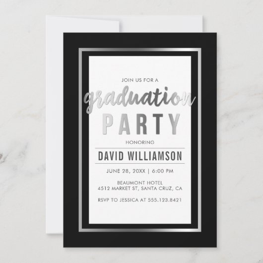 Invitation Sleek Silver & Black Typography Party (Devant)