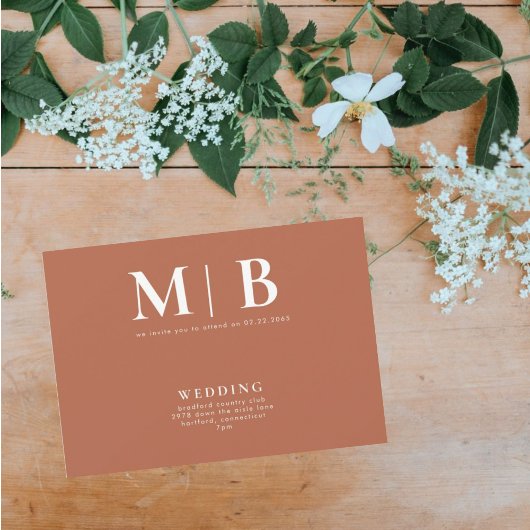 Invitation Sleek & Simple Monogram Terracotta Aucun parent