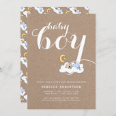Invitation Sleeping bébé garçon douche kraft papier typograph (Devant / Derrière)
