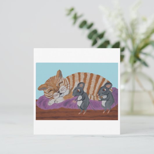 Invitation Sleeping Cat and Sneaky Mice (Debout devant)