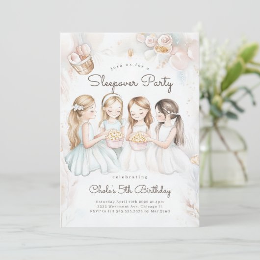 Invitation Sleepover Anniversaire Soirée cinéma Fille anniver (Debout devant)