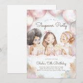 Invitation Sleepover Anniversaire Soirée cinéma Fille anniver (Devant / Derrière)