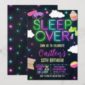 Invitation Sleepover Birthday Neon Slumber Party (Devant / Derrière)