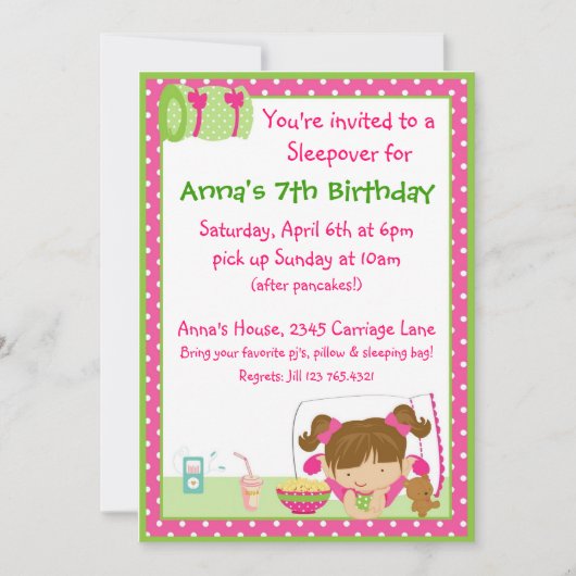 Invitation Sleepover Brunett (Devant)