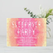 Invitation Sleepover étoilé de filles d'aquarelle rose orange (Debout devant)
