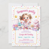 Invitation Sleepover Fête de bois rose mignonne Fille Anniver (Devant)