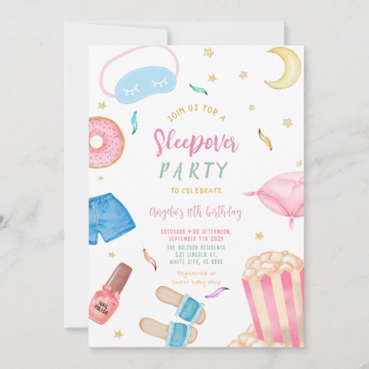 Invitation Sleepover Fête Fille Spa Rose Anniversaire (Devant)