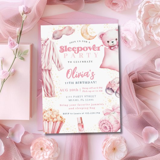 Invitation Sleepover Fête Fille Spa Rose Anniversaire