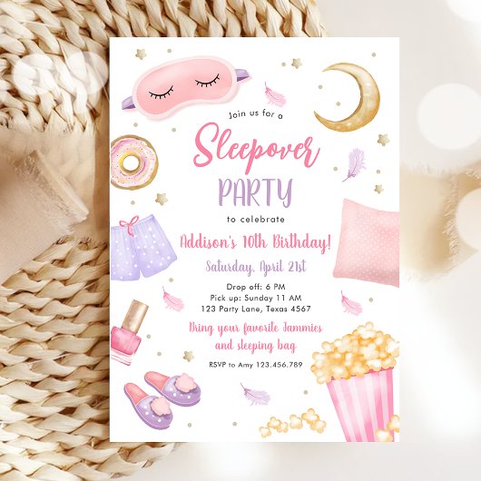 Invitation Sleepover Fête Fille Spa Rose Anniversaire