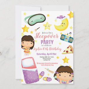 Invitation Sleepover Fille Fête de bois d'oeuvre anniversaire