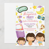 Invitation Sleepover Fille Fête de bois d'oeuvre anniversaire (Devant / Derrière)