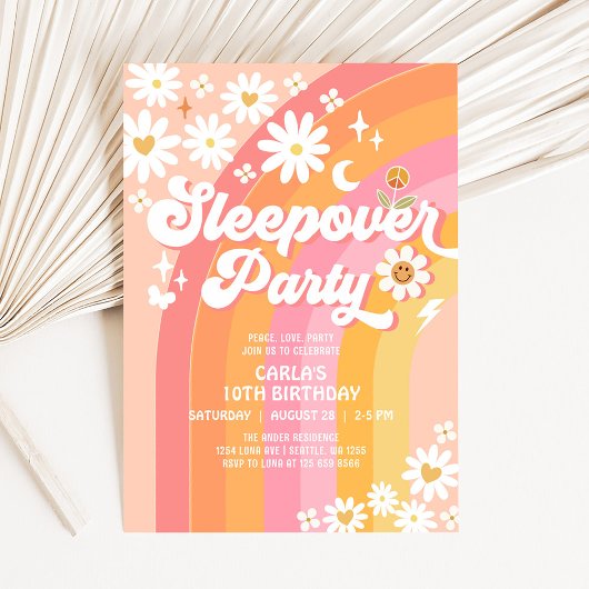 Invitation Sleepover Party Daisy Retro Hippie Anniversaire
