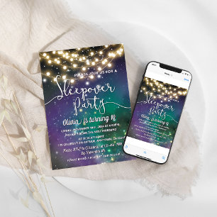 Invitation Sleepover Party Galaxy Blue Purple Stars Anniversa