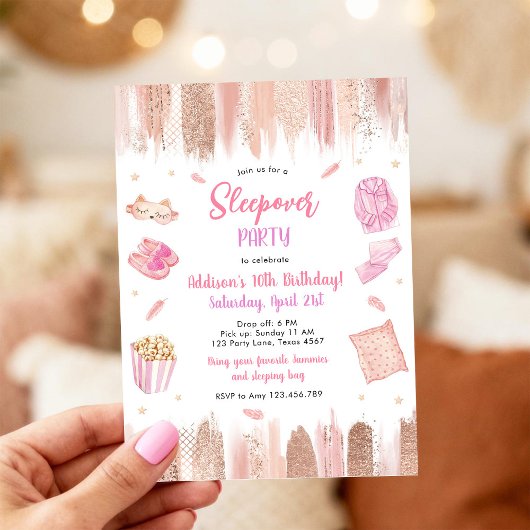 Invitation Sleepover Party Spa Makeup Pink Girl Birthday