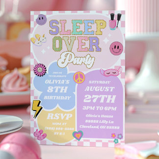Invitation Sleepover Preppy Varsity Patch Anniversaire