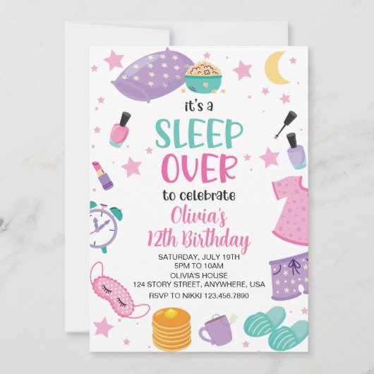 Invitation Sleepover soirée rose violet entre (Devant)