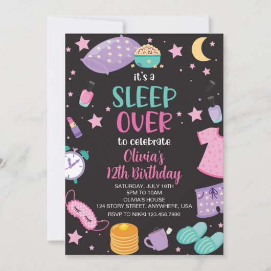 Invitation Sleepover soirée rose violet entre (Devant)