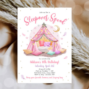 Invitation Sleepover Squad Fête de bois Fille Tente Anniversa