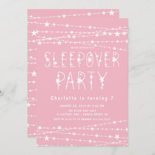 Invitation Sleepover Stars Anniversaire (Devant / Derrière)