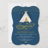 Invitation Sleepover Under the Stars Tepee Navy Gold Birthday (Devant)