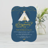 Invitation Sleepover Under the Stars Tepee Navy Gold Birthday (Debout devant)