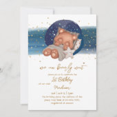 Invitation Sleepy Teddy Bear Baby Boy First Birthday Invitati (Devant)
