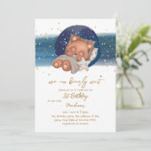 Invitation Sleepy Teddy Bear Baby Boy First Birthday Invitati (Debout devant)