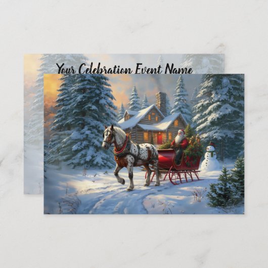 Invitation Sleigh Père Noël à cheval de Noël (Devant / Derrière)