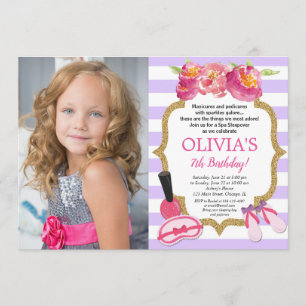 Invitation Slepover à Spa violet et or Photo de la fête d'ann