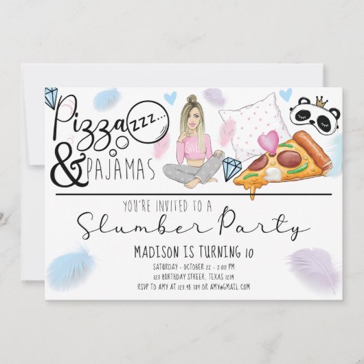 Invitation Slepover Anniversaire Pizza & Pyjamas (Devant)