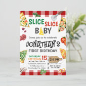 Invitation Slice Baby Pizza Party 1er anniversaire (Debout devant)