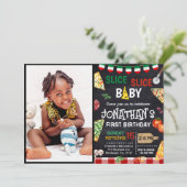 Invitation Slice Baby Pizza Party 1er anniversaire (Debout devant)