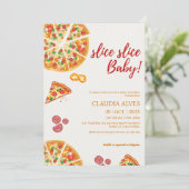 Invitation Slice Baby plaid rouge Pizza baby shower (Debout devant)